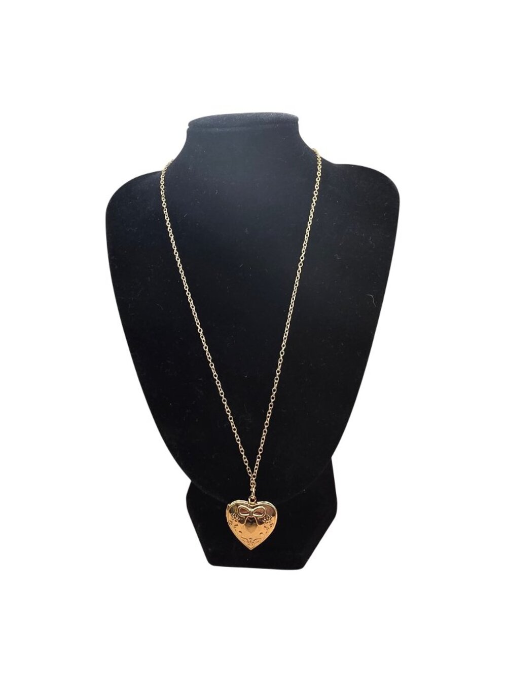 Gold Tone Puffy Heart Locket Necklace 20" Vintage Pendant Coquette Y2K
